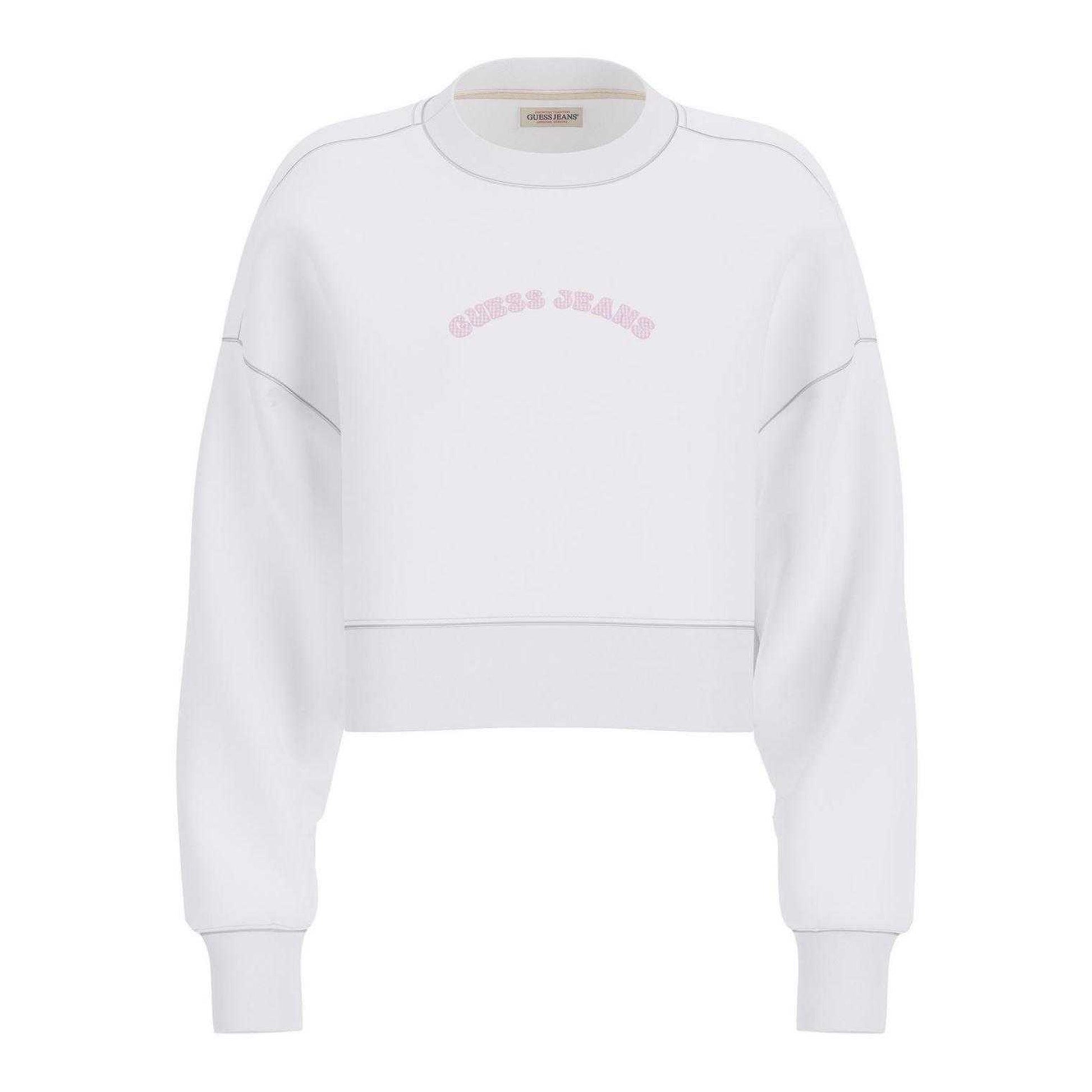 White - Front - Guess Womens-Ladies Logo Crop Sweatshirt