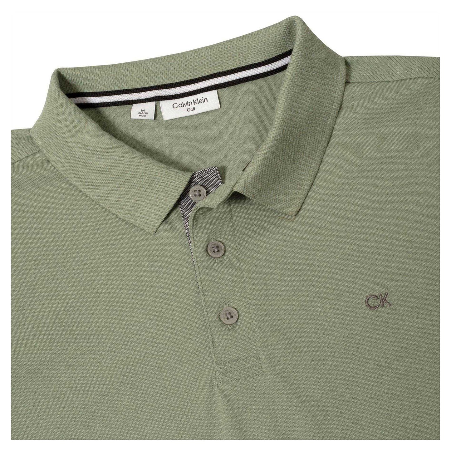 Sage - Side - Calvin Klein Mens Embroidered Collared Short-Sleeved Polo Shirt