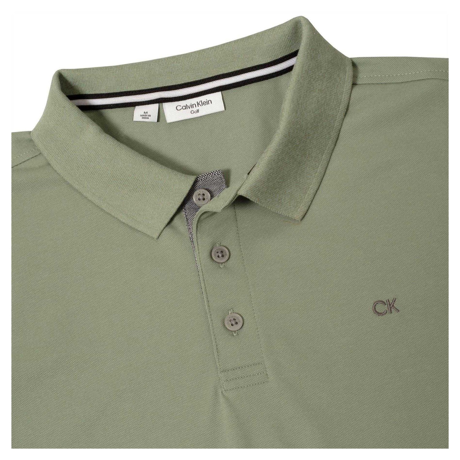 Sage - Side - Calvin Klein Mens Embroidered Collared Short-Sleeved Polo Shirt