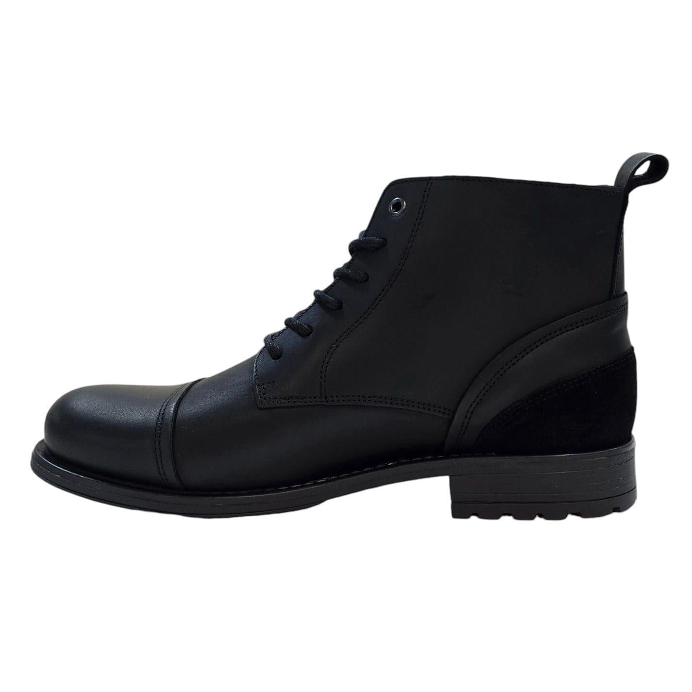 Black - Side - Firetrap Mens Focus Leather Block Heel Boots