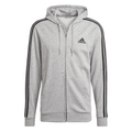 Grey - Front - Adidas Mens Essentials 3 Stripes Full Zip Hoodie