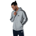 Grey - Side - Adidas Mens Essentials 3 Stripes Full Zip Hoodie
