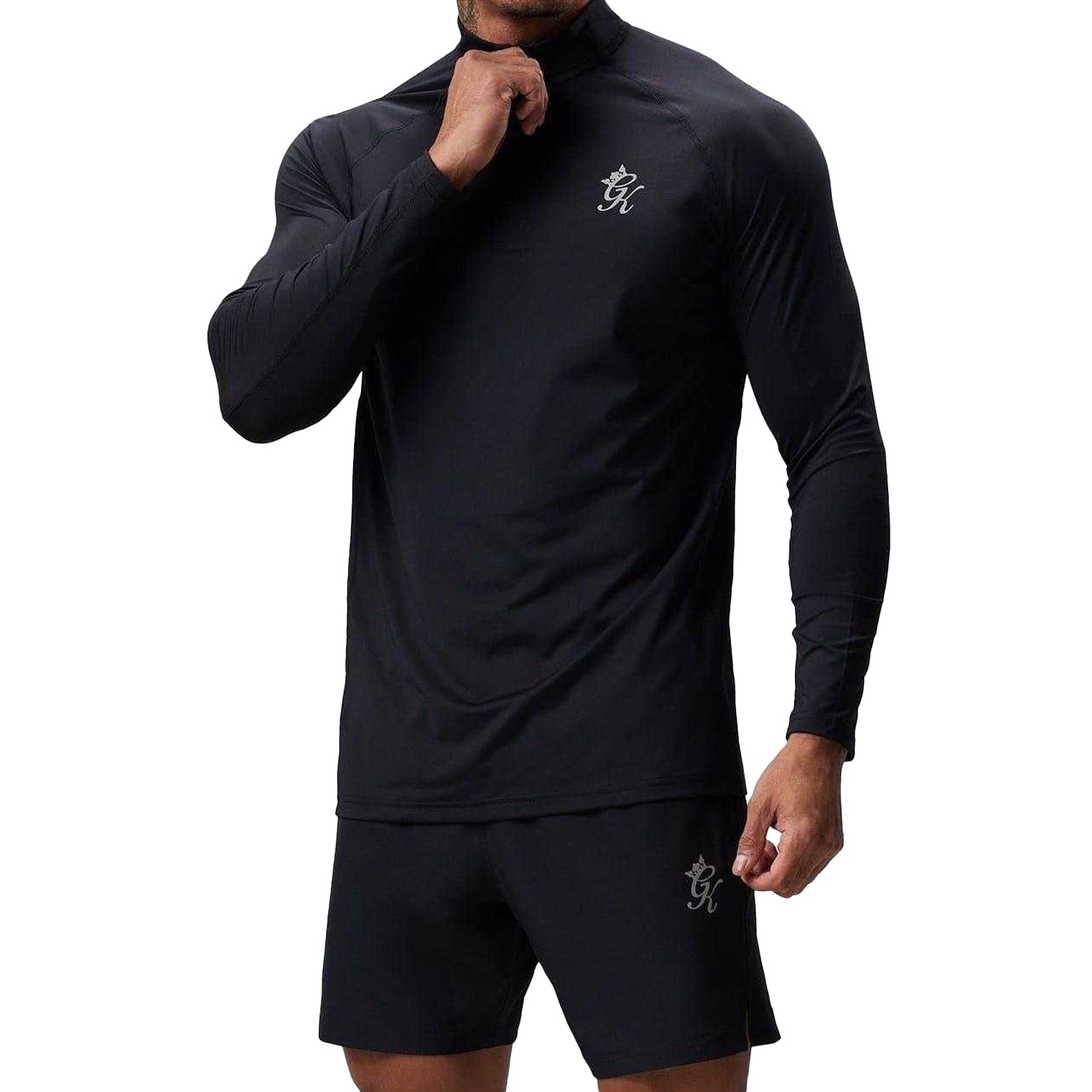 Black - Front - Gym King Mens Energy Quarter Zip Raglan Athletic Top