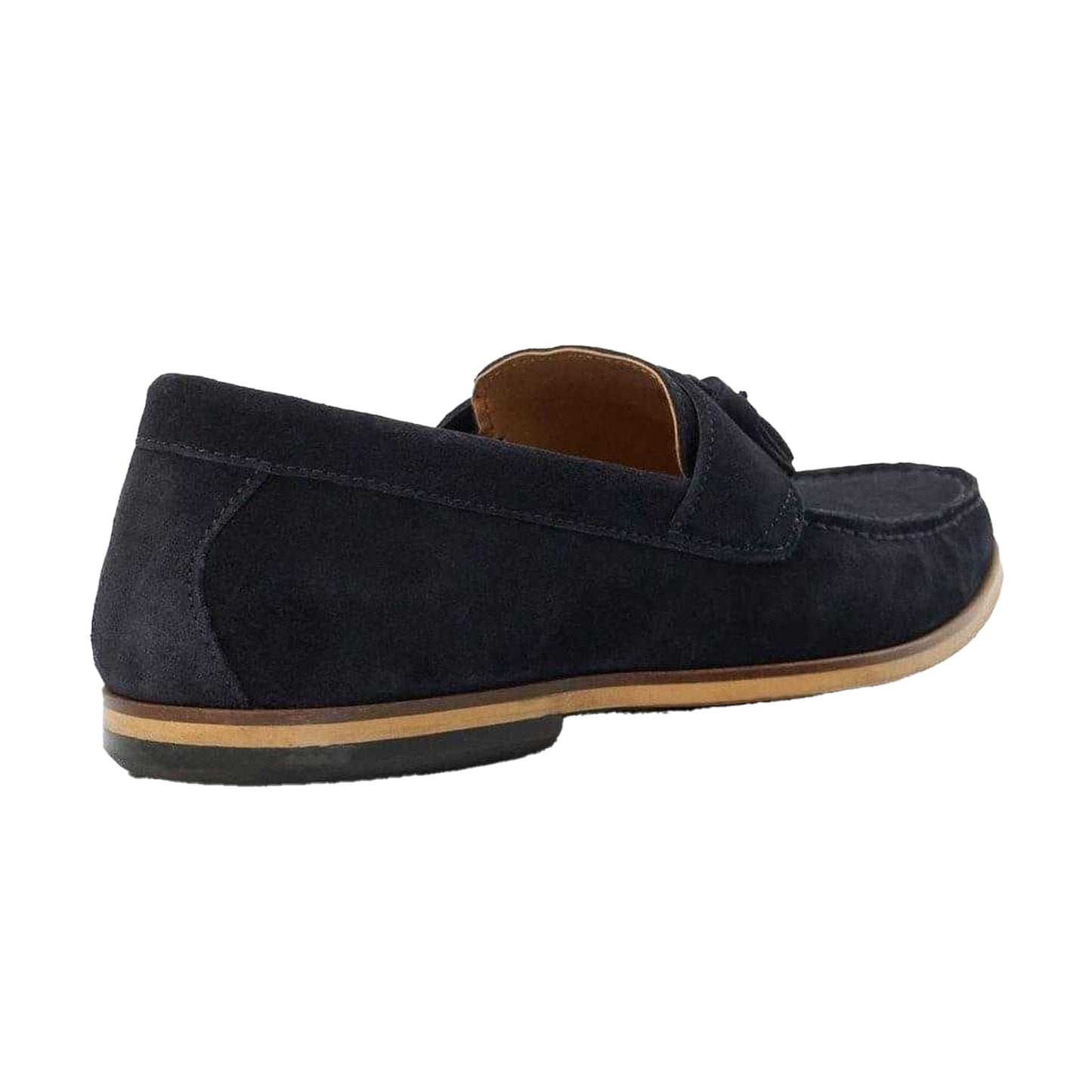 Navy-Suede - Back - Dune London Mens Bertie Suede Stack Heel Loafers