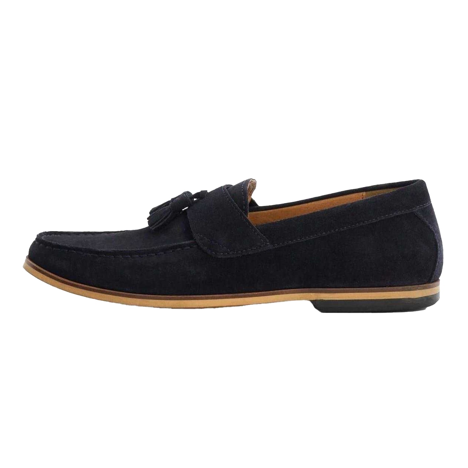 Navy-Suede - Side - Dune London Mens Bertie Suede Stack Heel Loafers