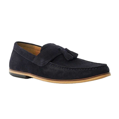 Navy-Suede - Pack Shot - Dune London Mens Bertie Suede Stack Heel Loafers