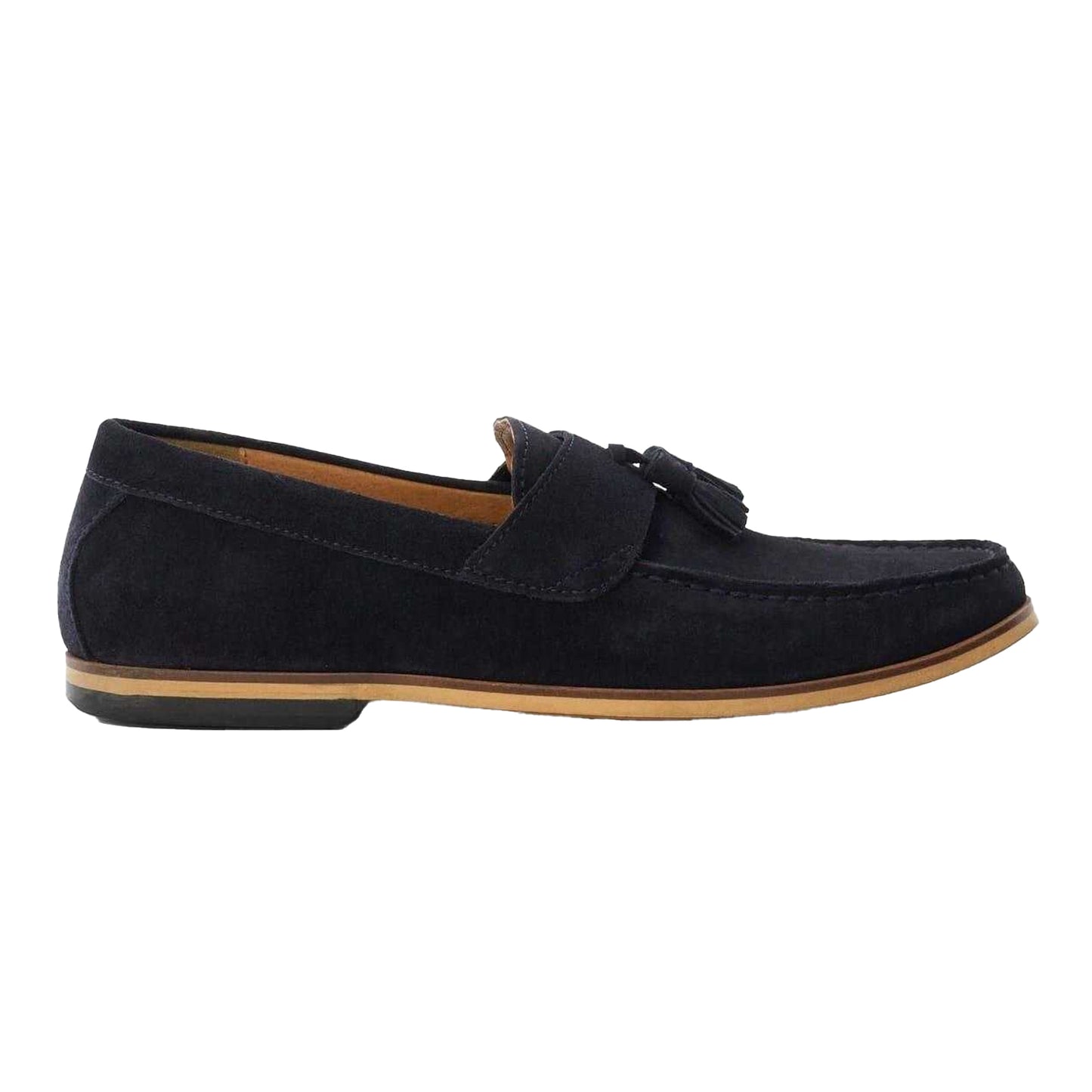 Navy-Suede - Front - Dune London Mens Bertie Suede Stack Heel Loafers