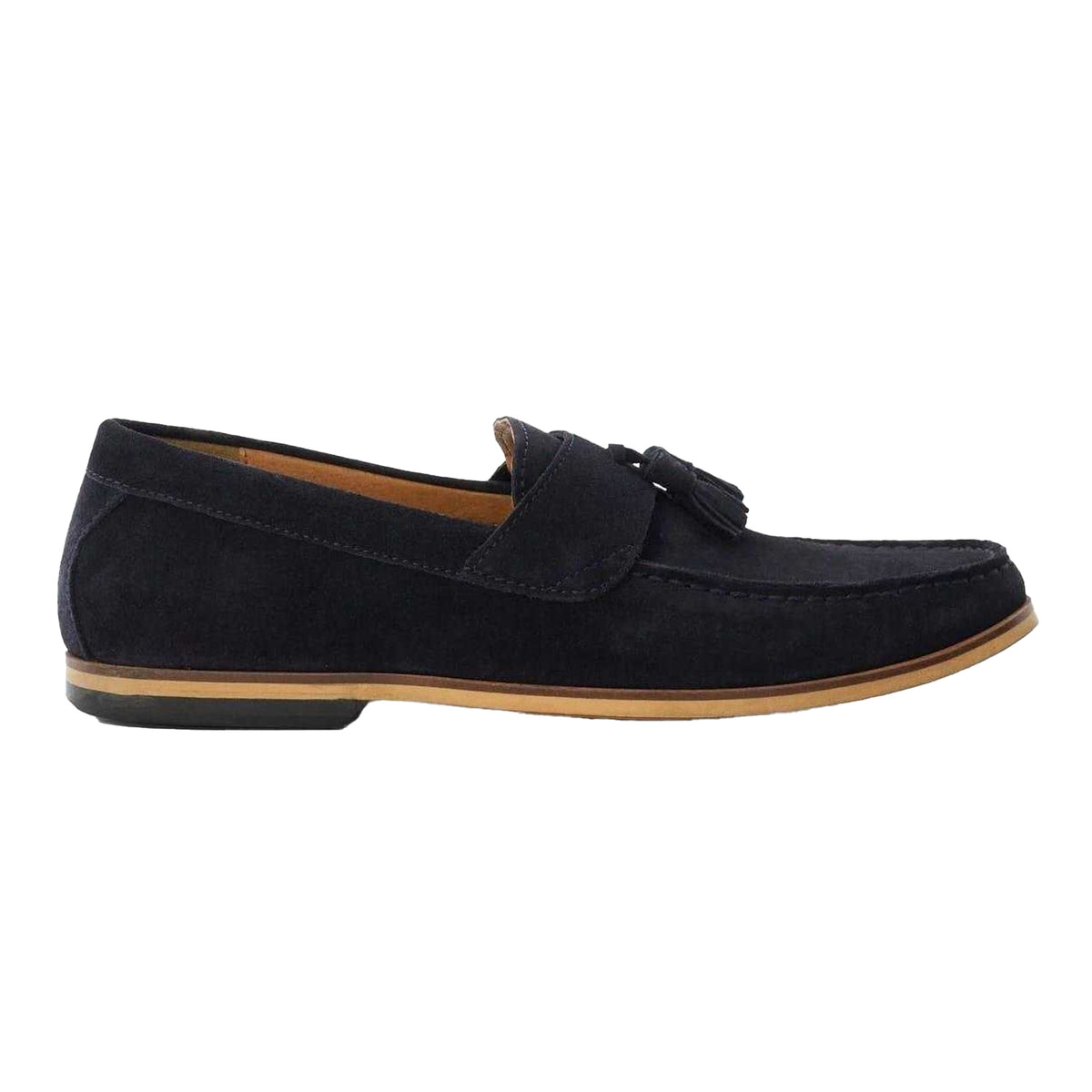 Navy-Suede - Front - Dune London Mens Bertie Suede Stack Heel Loafers