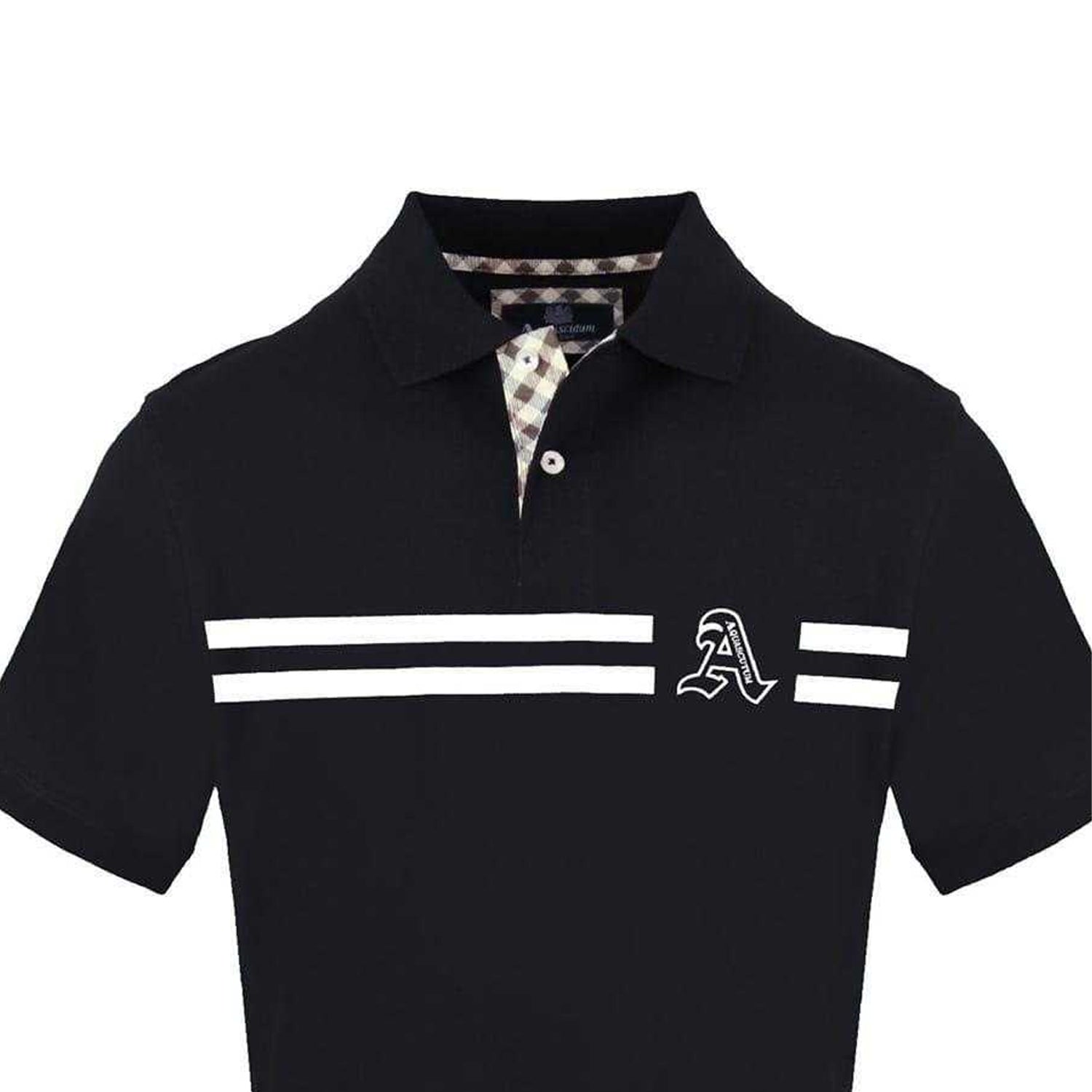 Black - Side - Aquascutum Mens Collared Short-Sleeved Polo Shirt