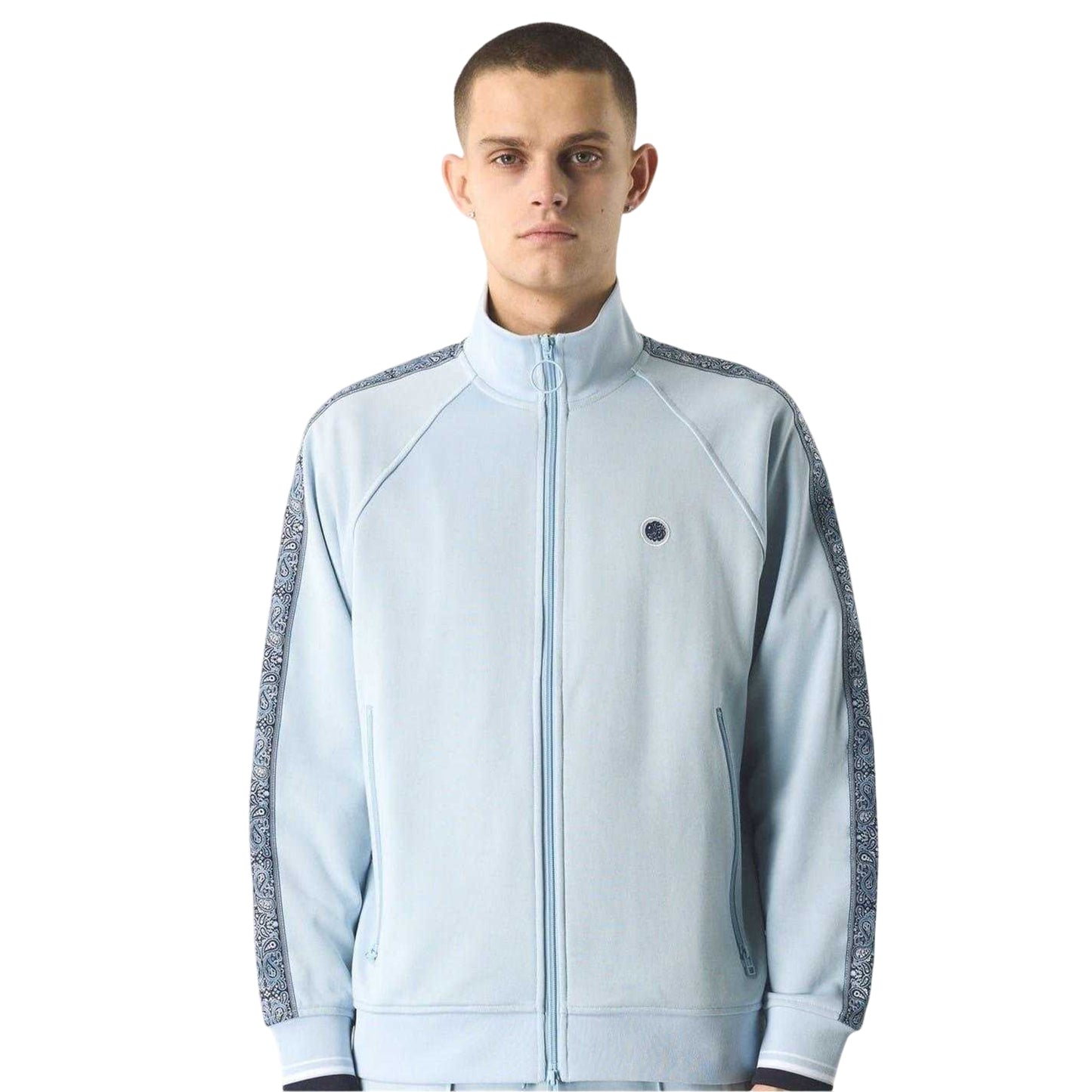 Light Blue - Side - Pretty Green Mens Eclipse Paisley Taped Raglan Track Top