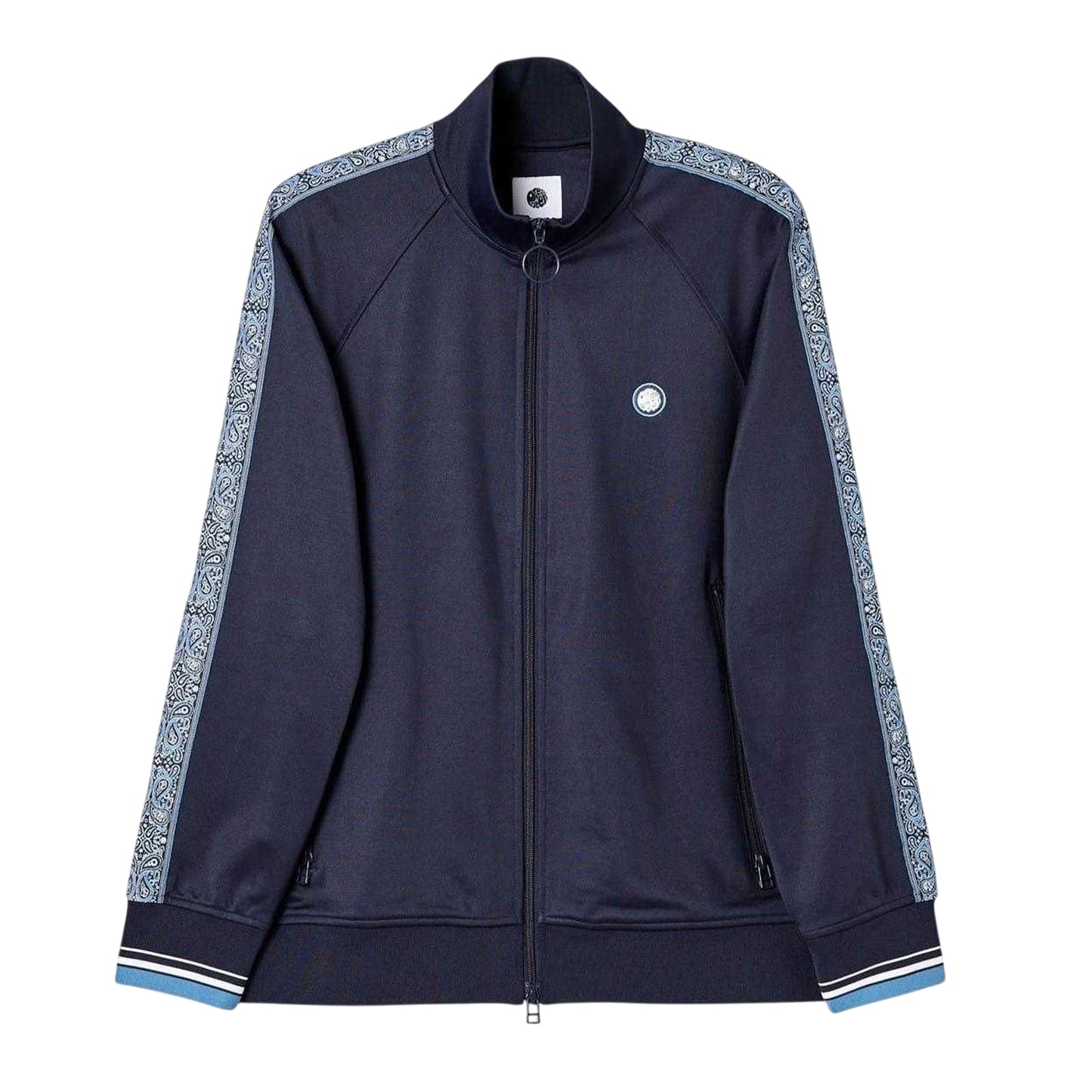 Navy - Front - Pretty Green Mens Eclipse Paisley Taped Raglan Track Top
