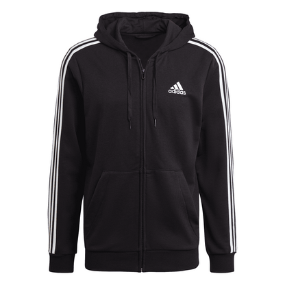 Black - Front - Adidas Mens Essentials 3 Stripes Full Zip Hoodie