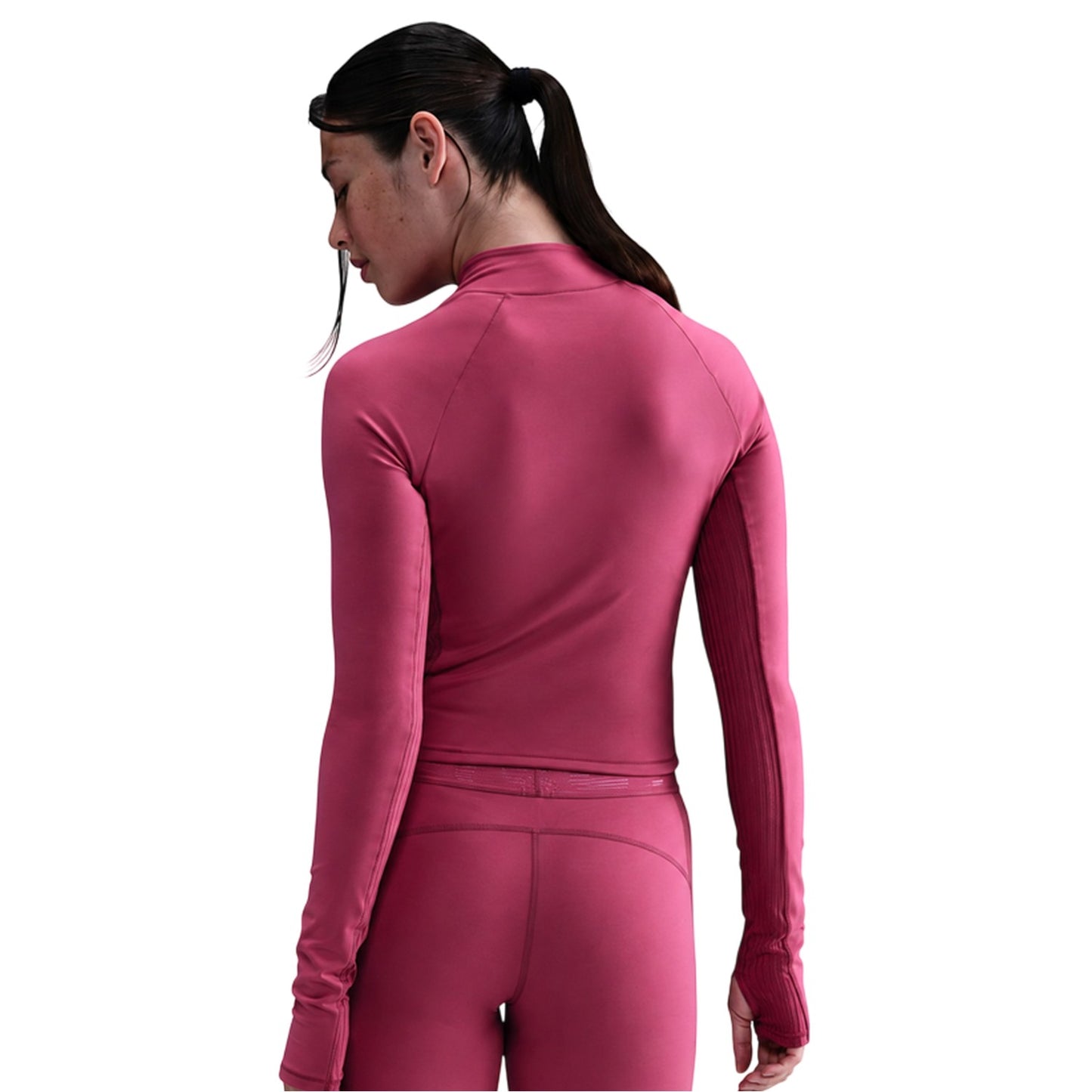Beet - Back - Nike Womens-Ladies Swoosh Mock Neck Raglan Athletic Top