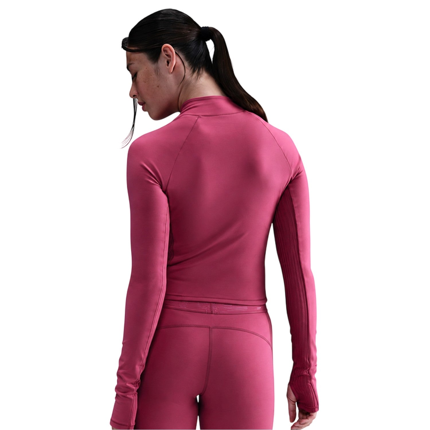 Beet - Back - Nike Womens-Ladies Swoosh Mock Neck Raglan Athletic Top