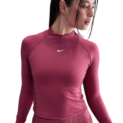 Beet - Side - Nike Womens-Ladies Swoosh Mock Neck Raglan Athletic Top