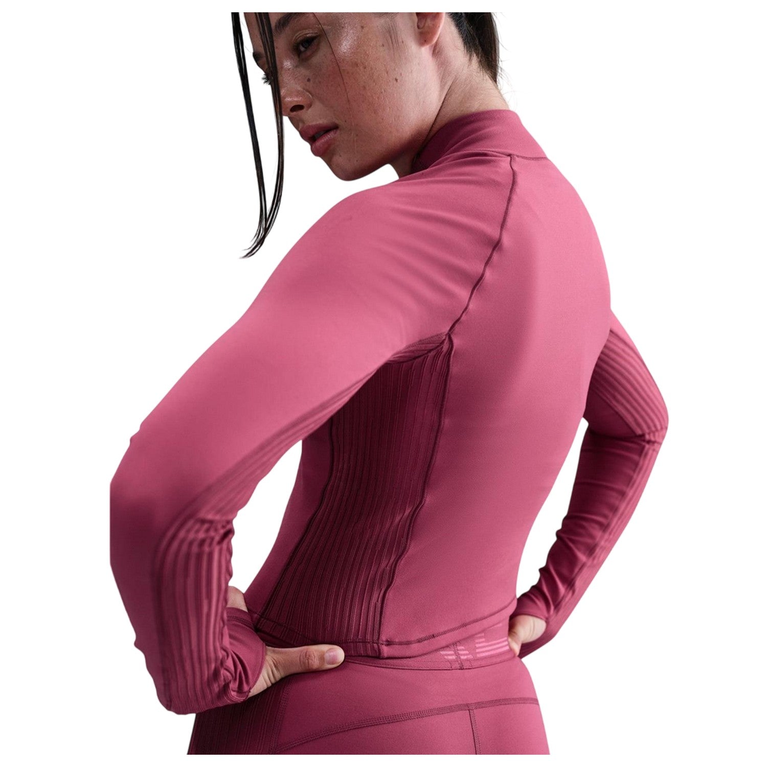 Beet - Lifestyle - Nike Womens-Ladies Swoosh Mock Neck Raglan Athletic Top