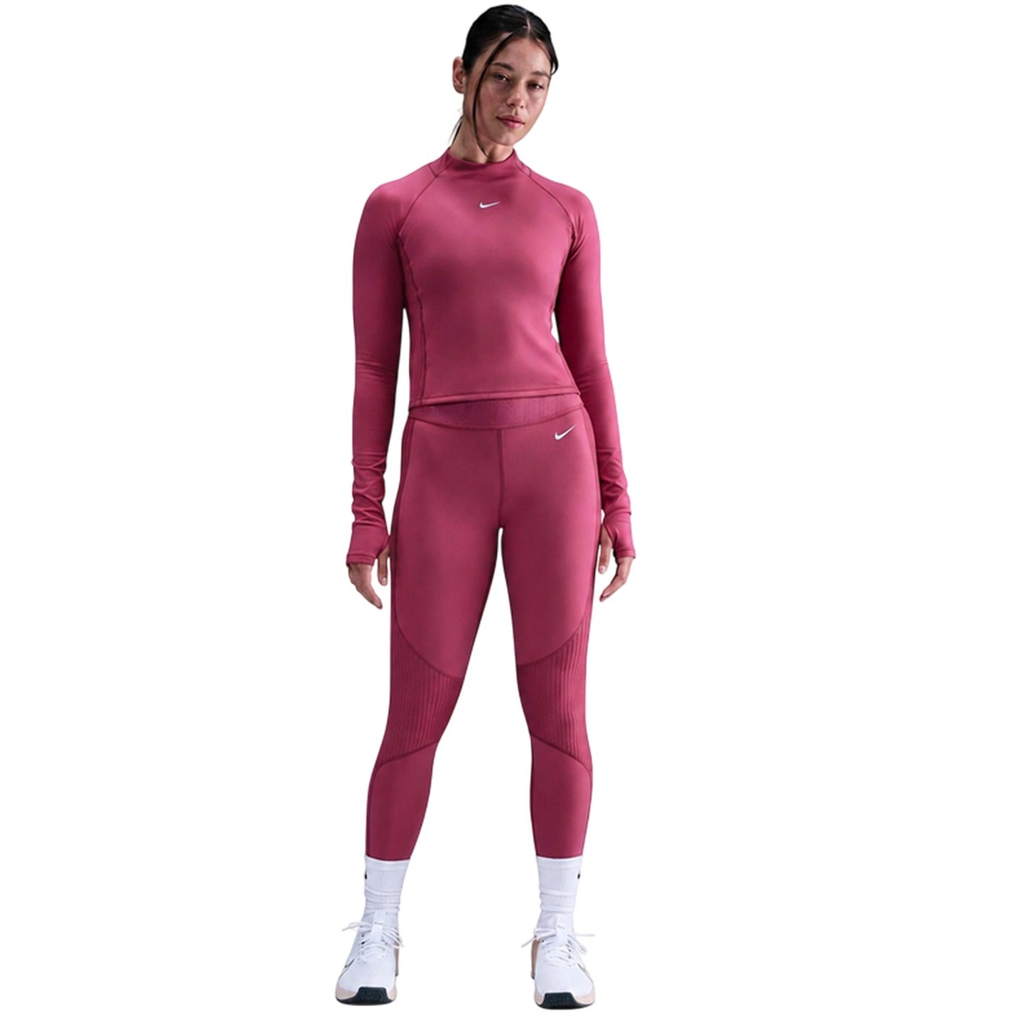Beet - Pack Shot - Nike Womens-Ladies Swoosh Mock Neck Raglan Athletic Top