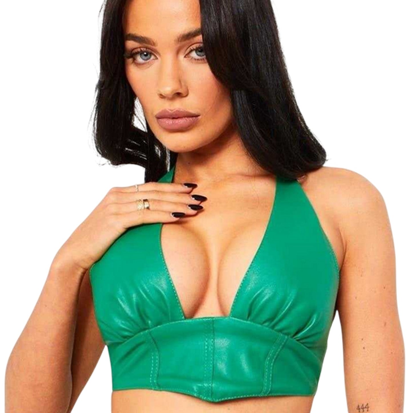 Green - Back - Missy Empire Womens-Ladies Faux Leather Corset Top