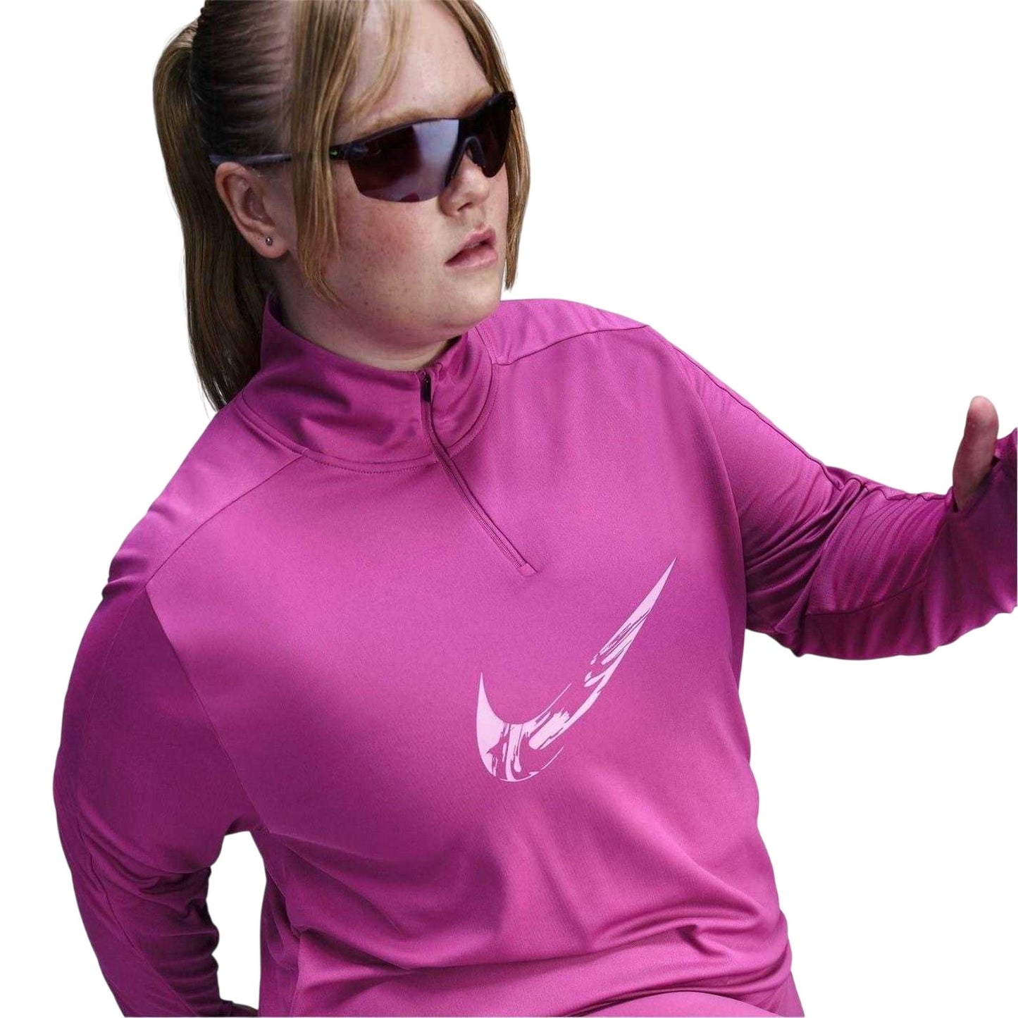 Fuchsia Pink - Side - Nike Womens-Ladies Reflective Quarter Zip Plus Athletic Top