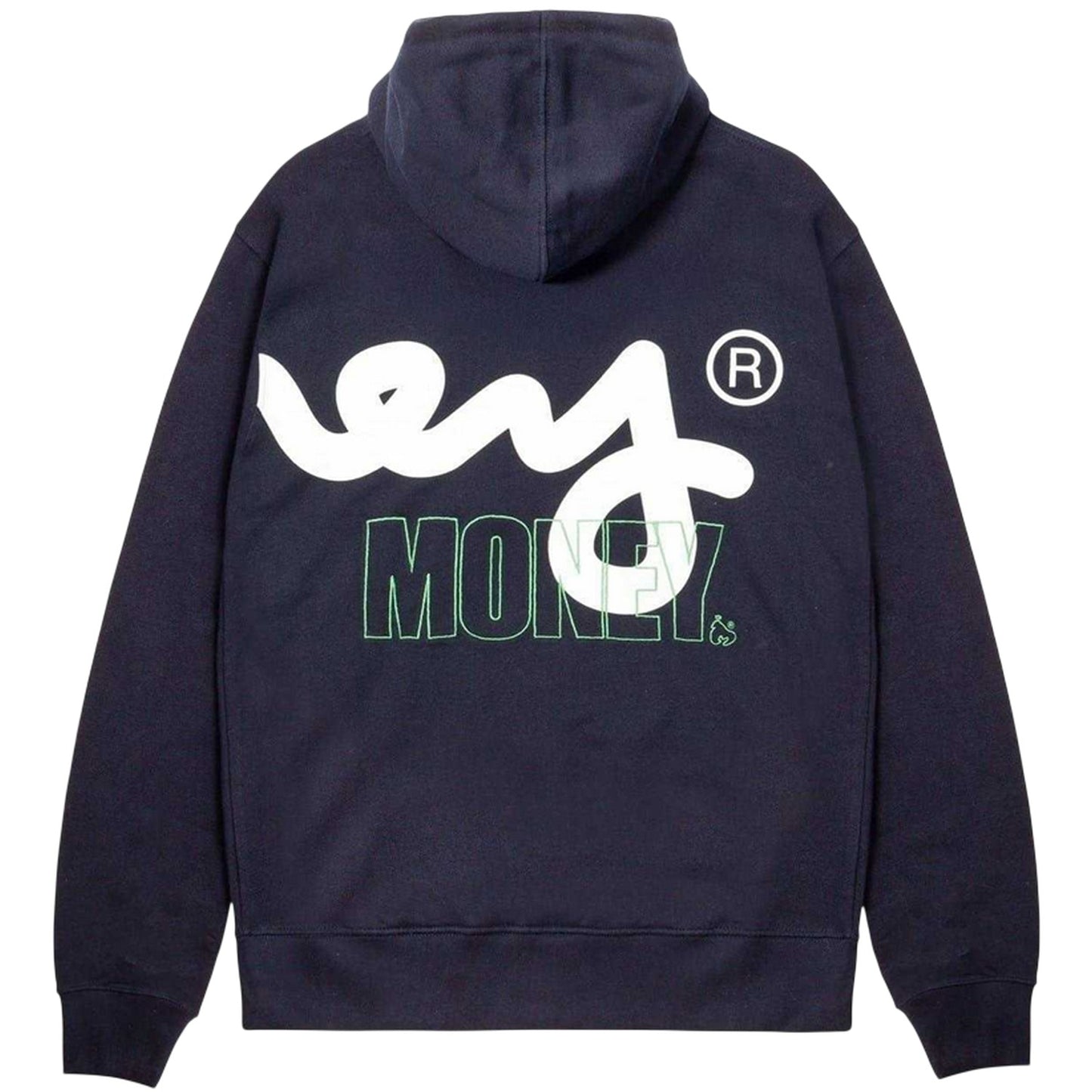 Navy - Back - Money Mens Block Stencil Hoodie