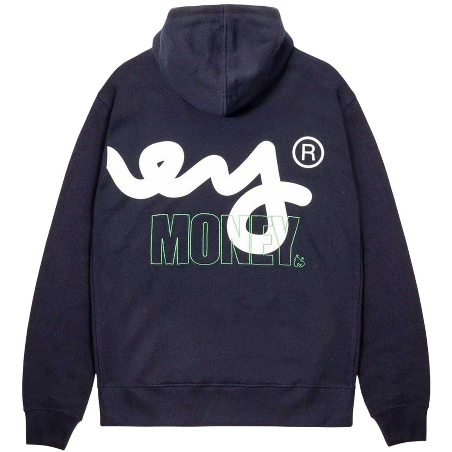 Navy - Back - Money Mens Block Stencil Hoodie