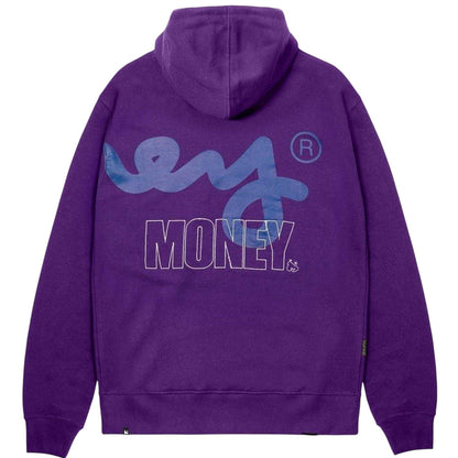 Purple - Back - Money Mens Block Stencil Hoodie