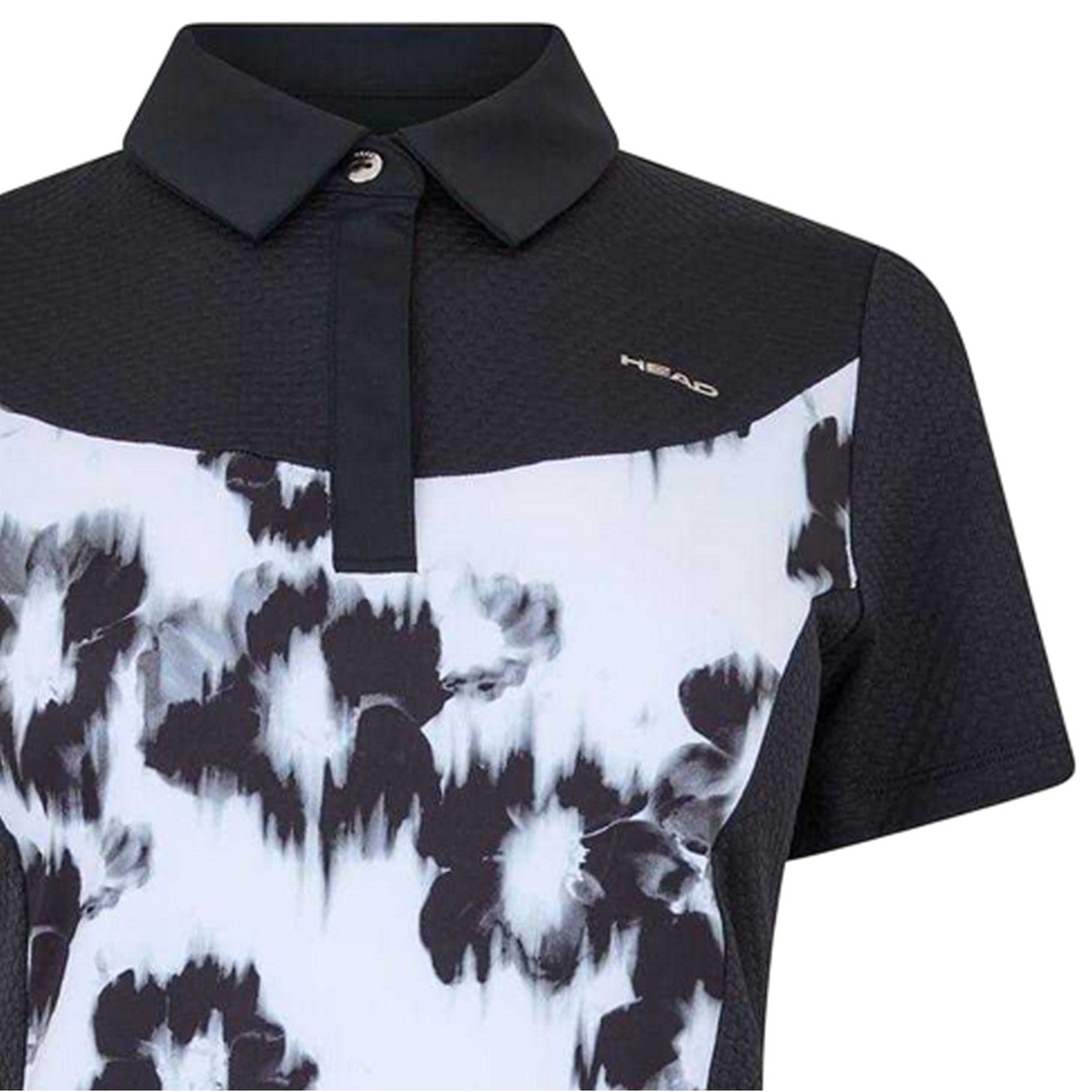 Black-White - Side - Head Womens-Ladies Floral Performance Polo Shirt