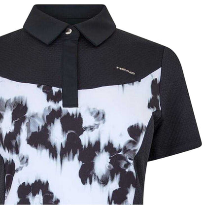 Black-White - Side - Head Womens-Ladies Floral Performance Polo Shirt