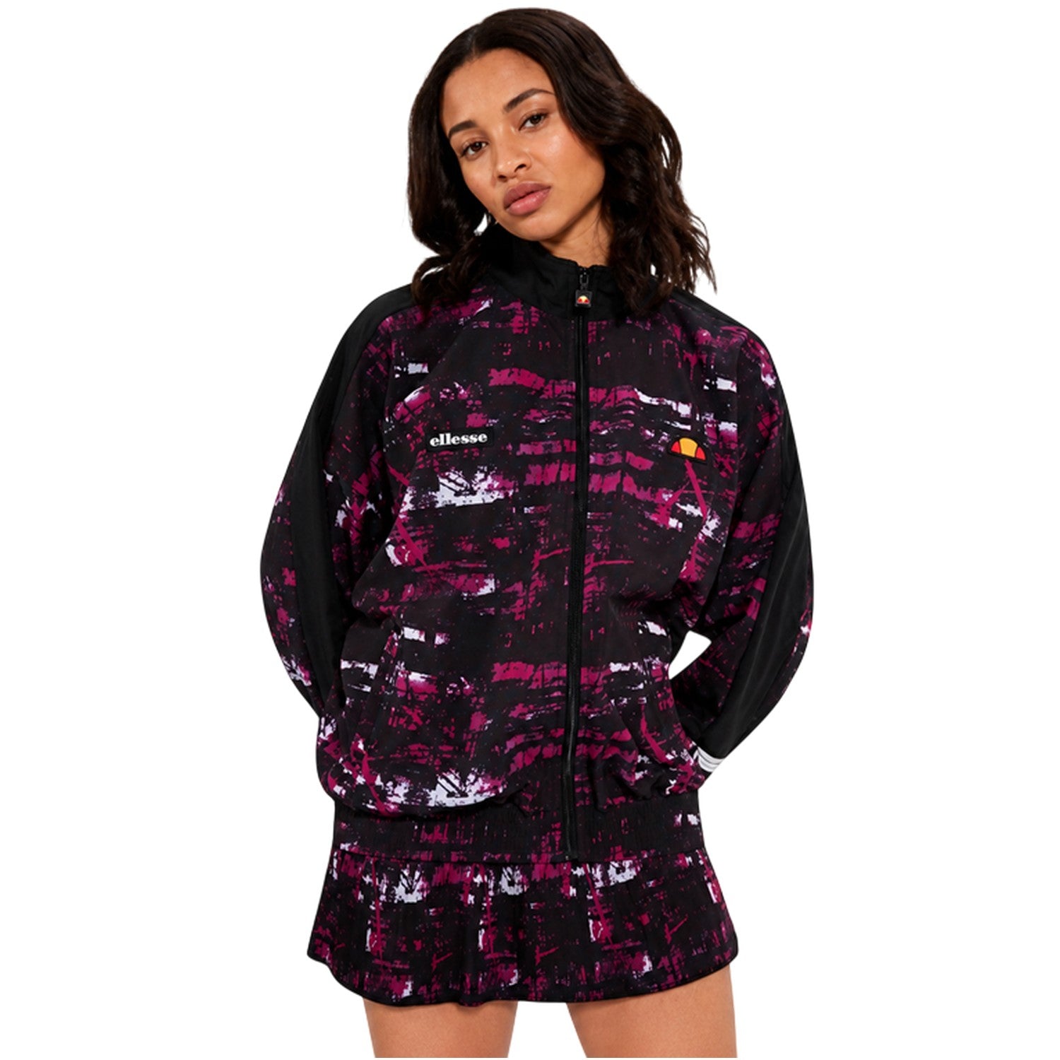 Black-Pink - Side - Ellesse Womens-Ladies Boulevard Fleece Funnel Neck Track Jacket