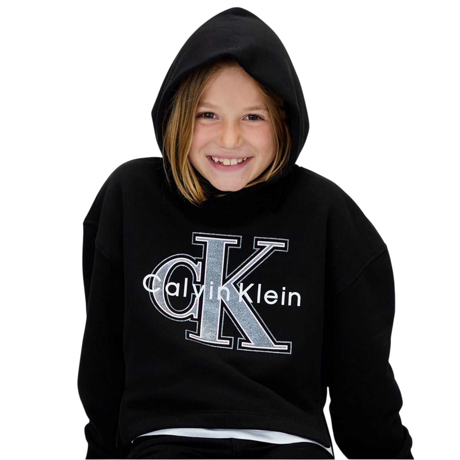 Black - Side - Calvin Klein Childrens-Kids Big Logo Hoodie