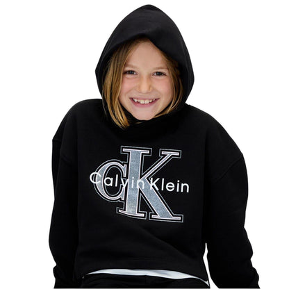 Black - Side - Calvin Klein Childrens-Kids Big Logo Hoodie