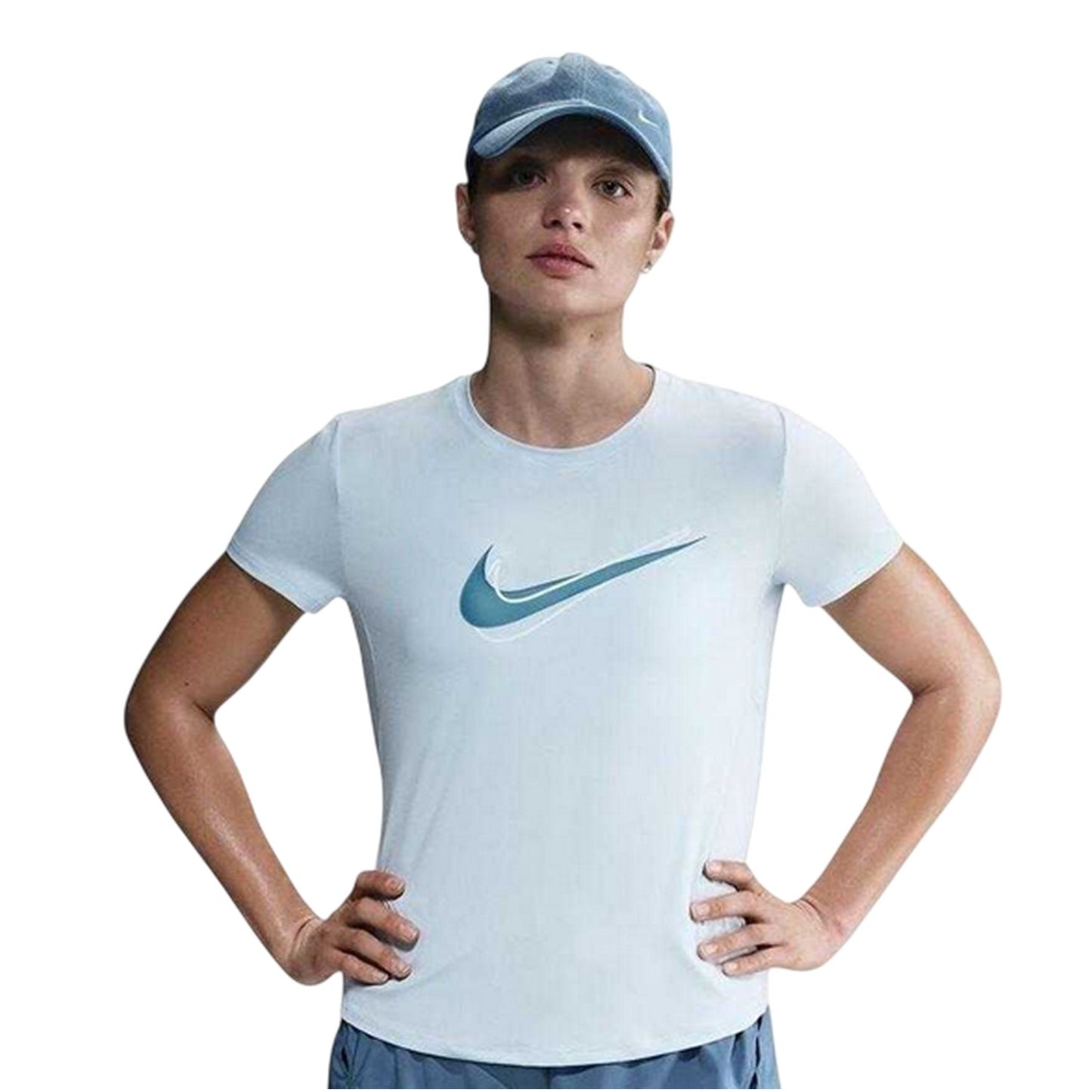 Blue Tint - Front - Nike Womens-Ladies Swoosh Dri-FIT T-Shirt