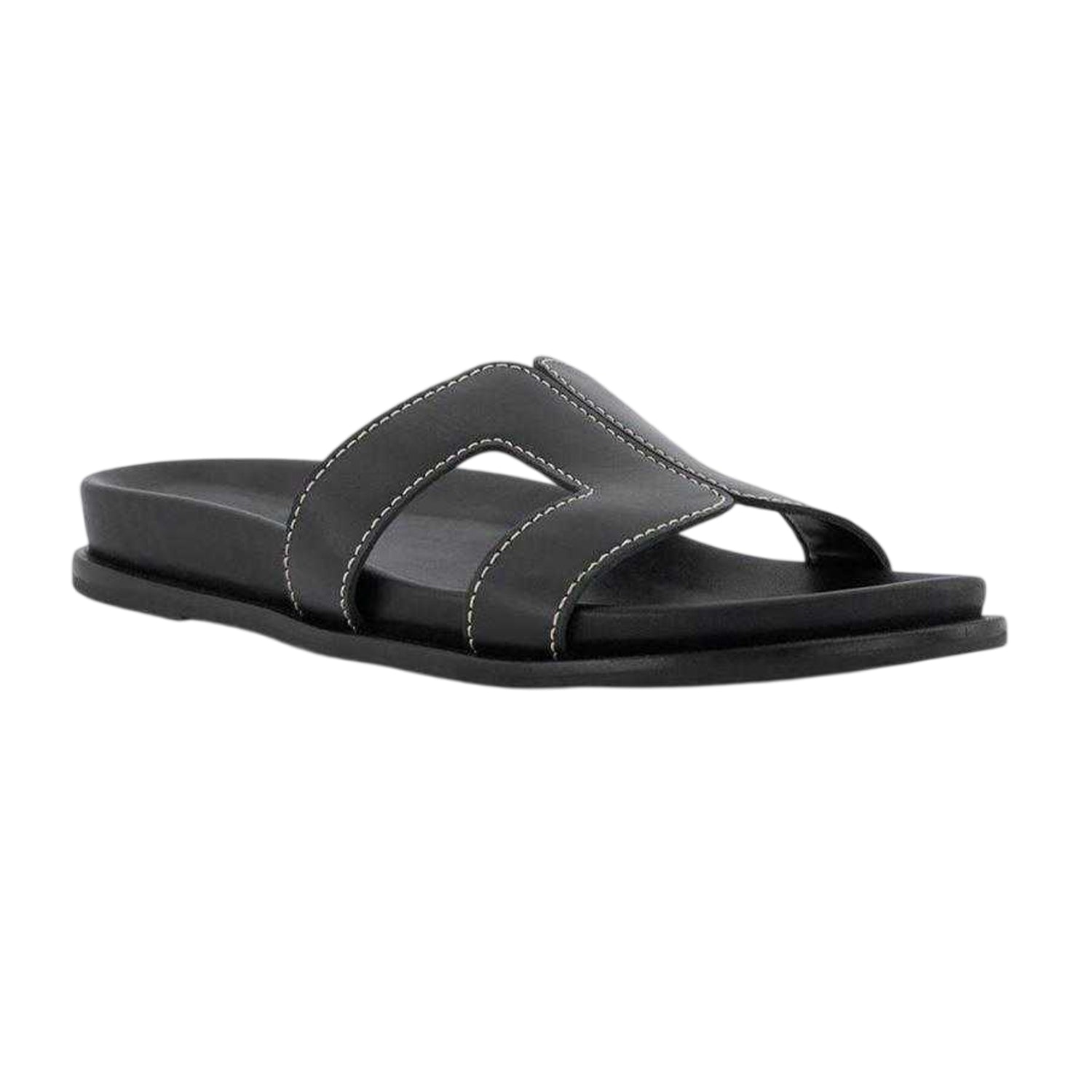 Black - Front - Dune London Womens-Ladies Lo Loupa Leather Open Toe Flat Sandals