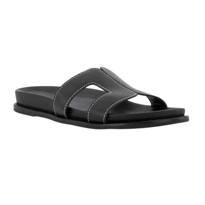 Black - Front - Dune London Womens-Ladies Lo Loupa Leather Open Toe Flat Sandals