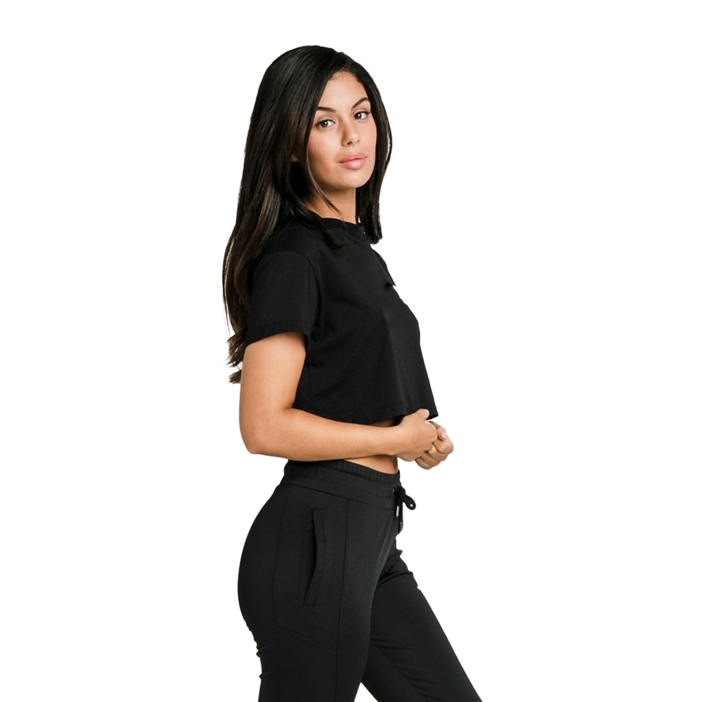 Black - Side - SikSilk Womens-Ladies Essentials Retro Cropped Boxy T-Shirt