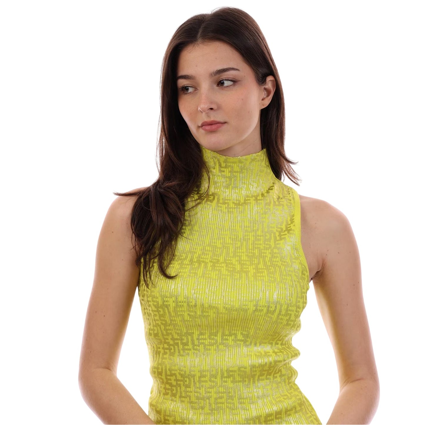 Yellow - Side - Fendi Womens-Ladies Mock Neck Sleeveless Shell Top