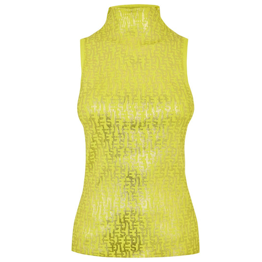 Yellow - Front - Fendi Womens-Ladies Mock Neck Sleeveless Shell Top