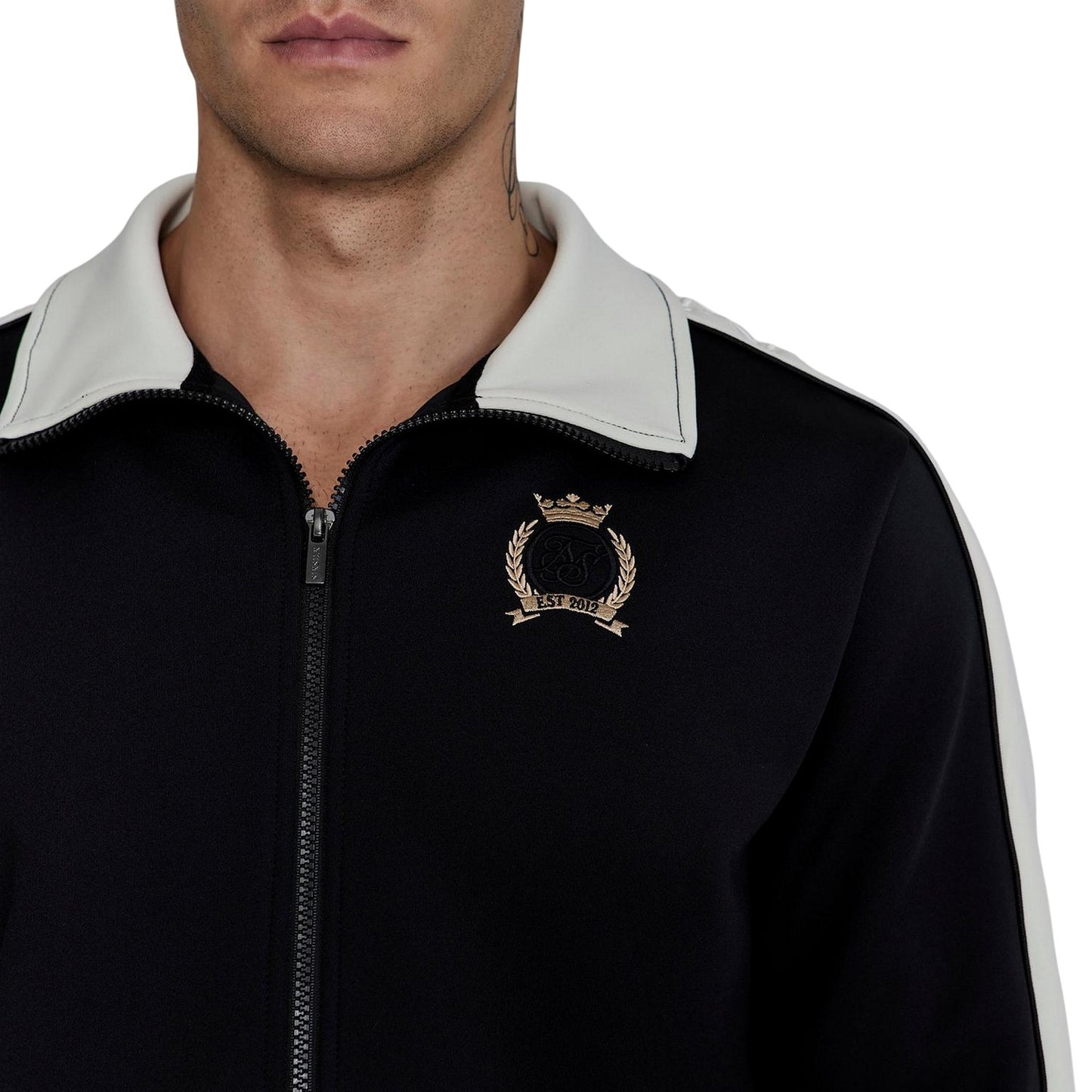 Black - Side - SikSilk Mens Crest Long-Sleeved Track Jacket