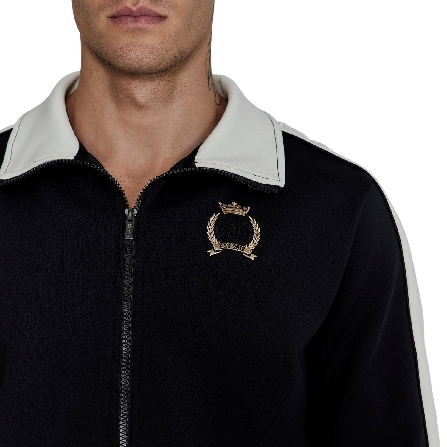 Black - Side - SikSilk Mens Crest Long-Sleeved Track Jacket