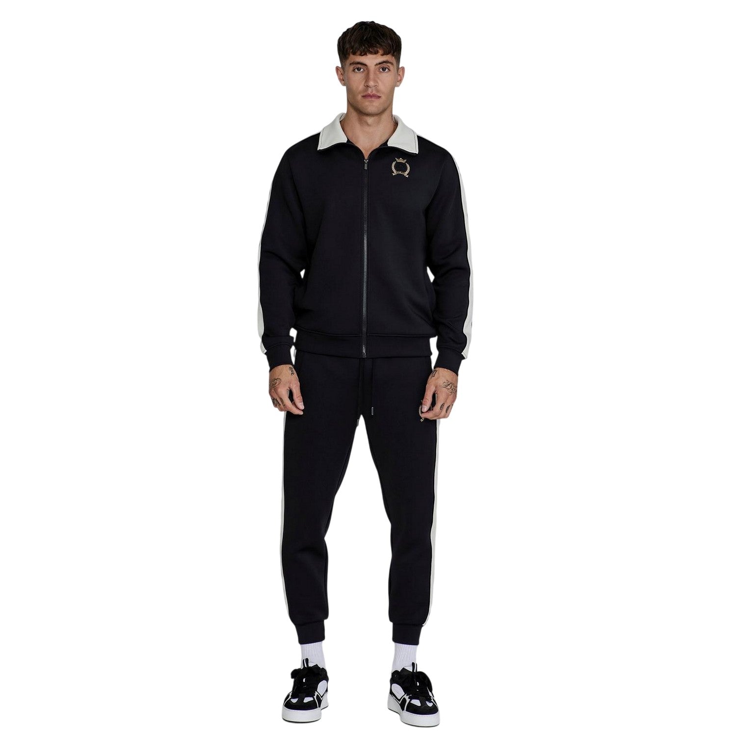 Black - Pack Shot - SikSilk Mens Crest Long-Sleeved Track Jacket
