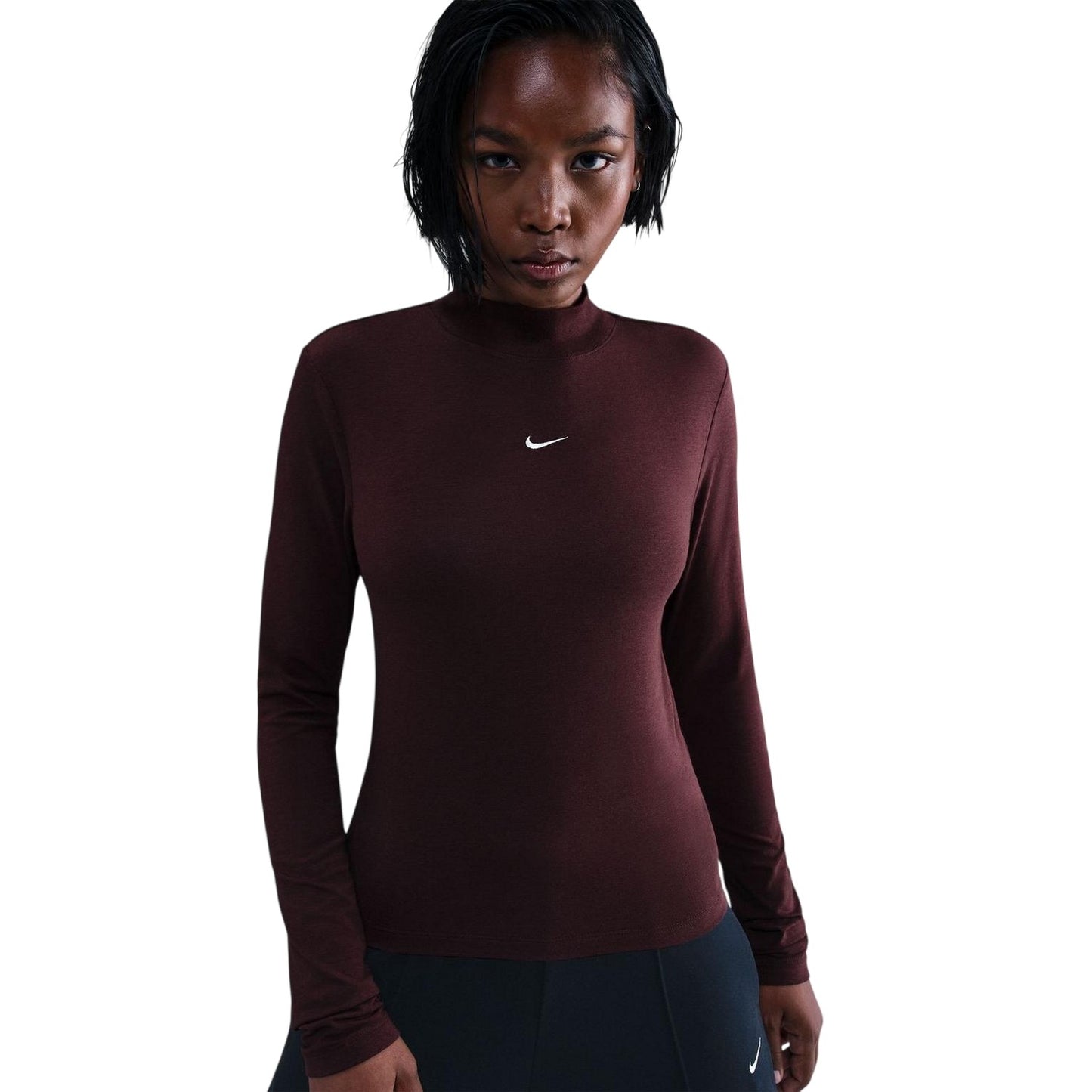 Burgundy - Side - Nike Womens-Ladies Logo Mock Neck Track Top