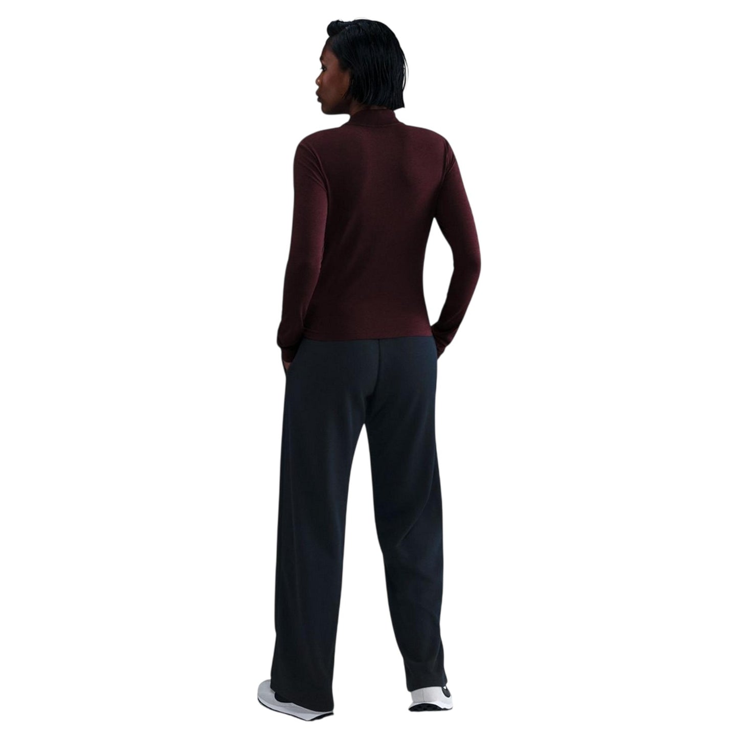 Burgundy - Pack Shot - Nike Womens-Ladies Logo Mock Neck Track Top