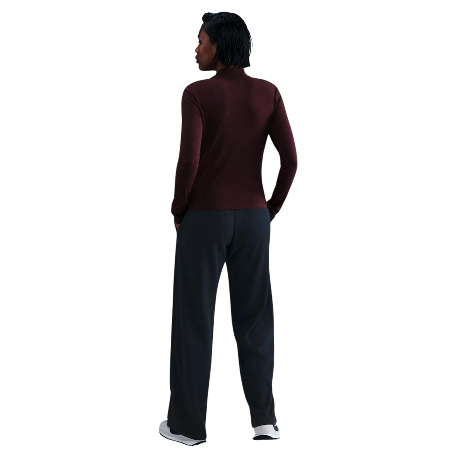 Burgundy - Pack Shot - Nike Womens-Ladies Logo Mock Neck Track Top