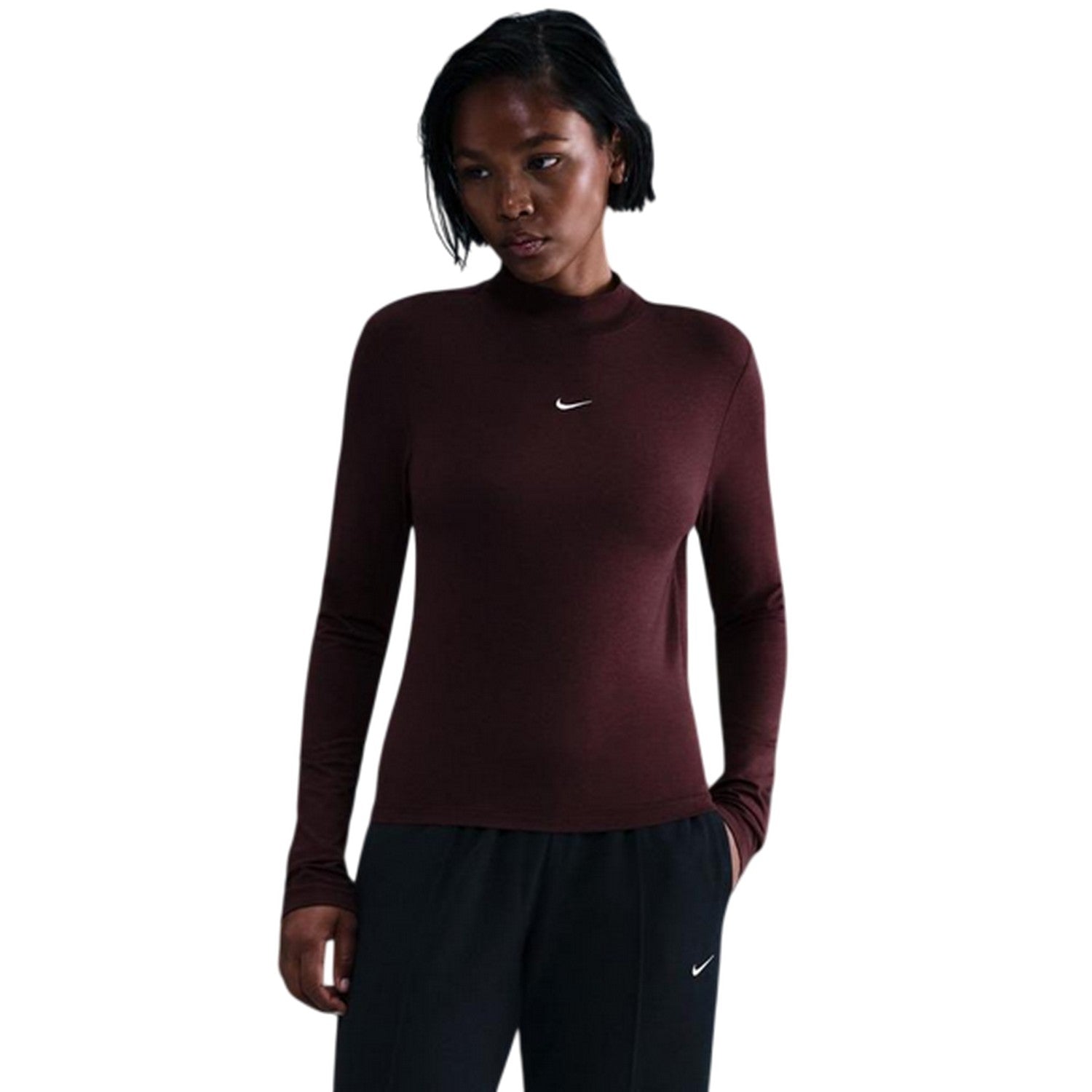 Burgundy - Front - Nike Womens-Ladies Logo Mock Neck Track Top