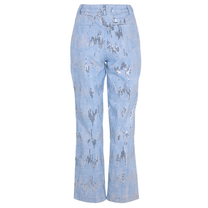 Blue - Back - AmyLynn Womens-Ladies Embellished 5 Pockets Jeans