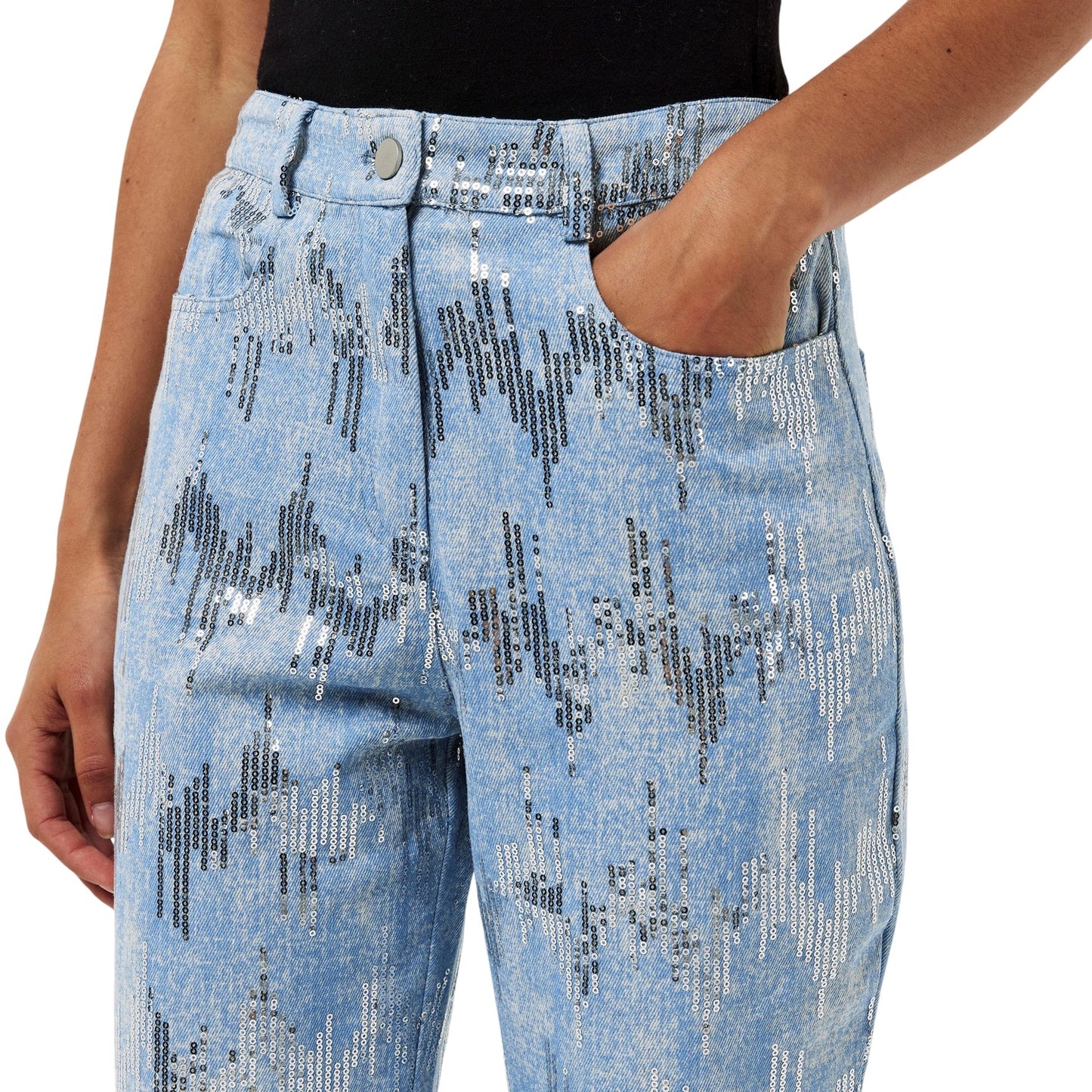 Blue - Side - AmyLynn Womens-Ladies Embellished 5 Pockets Jeans