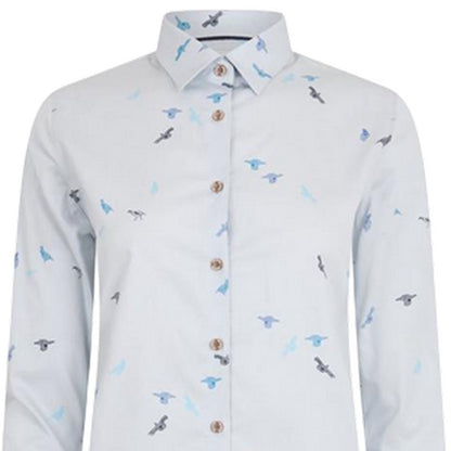 White-Blue - Side - Musto Womens-Ladies Country Birds Shirt