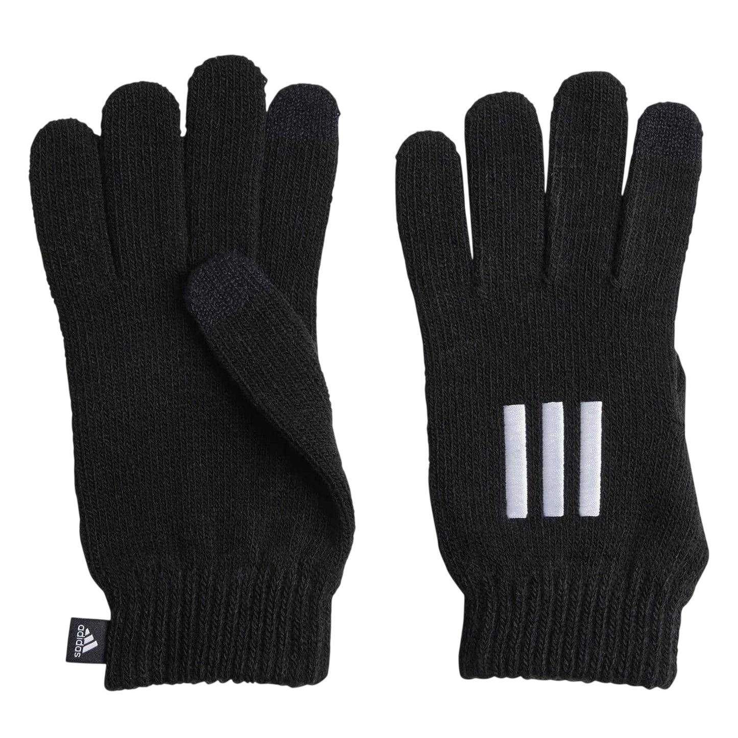 Black-White - Front - Adidas Mens Cond Knitted 3 Stripes Gloves
