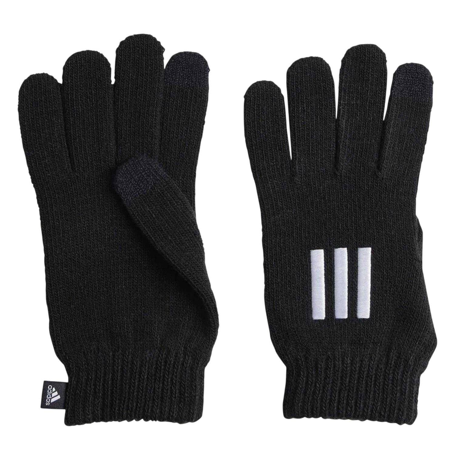 Black-White - Front - Adidas Mens Cond Knitted 3 Stripes Gloves