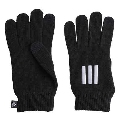Black-White - Front - Adidas Mens Cond Knitted 3 Stripes Gloves